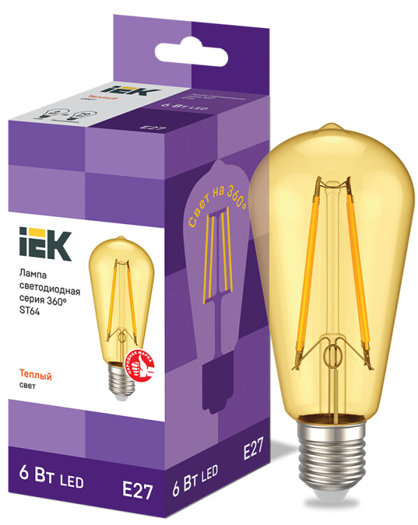 IEK Лампа LED ST64 золото 6Вт 230В 2700К E27 серия 360° (LLF-ST64-6-230-30-E27-CLG) превью в интернет-магазине электрики Форум Электро в Москве