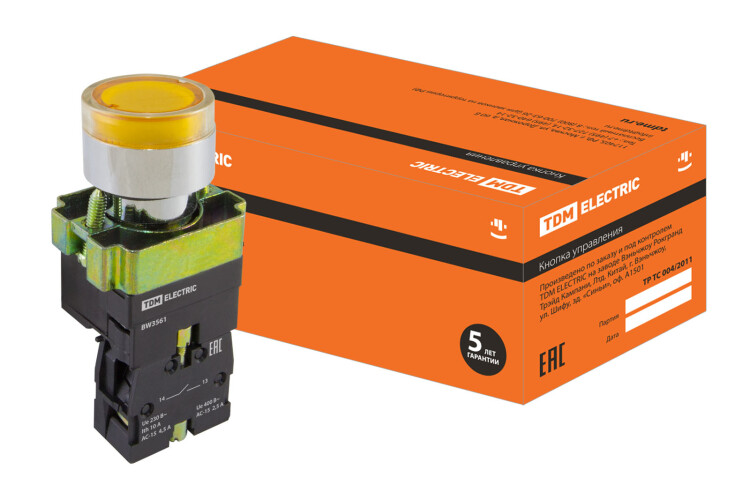 TDM Кнопка BW3561 с подсветкой желтый 1з (SQ0704-0056) превью в интернет-магазине электрики Форум Электро в Москве