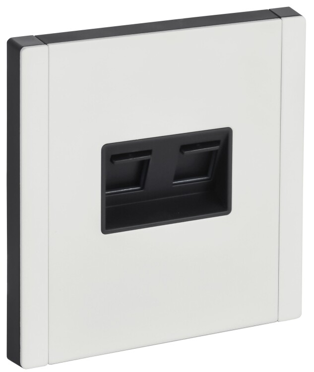 Картинка IEK FORTE&PIANO Металл Белый Розетка комп. 2-ая RJ45 кат.5E FP233M (FP-K20-1-M-K01) в интернет-магазине Форум Электро в Москве