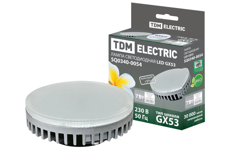 Лампа светодиодная GX53-7 Вт-4000 К TDM (SQ0340-0054) превью в интернет-магазине электрики Форум Электро в Москве