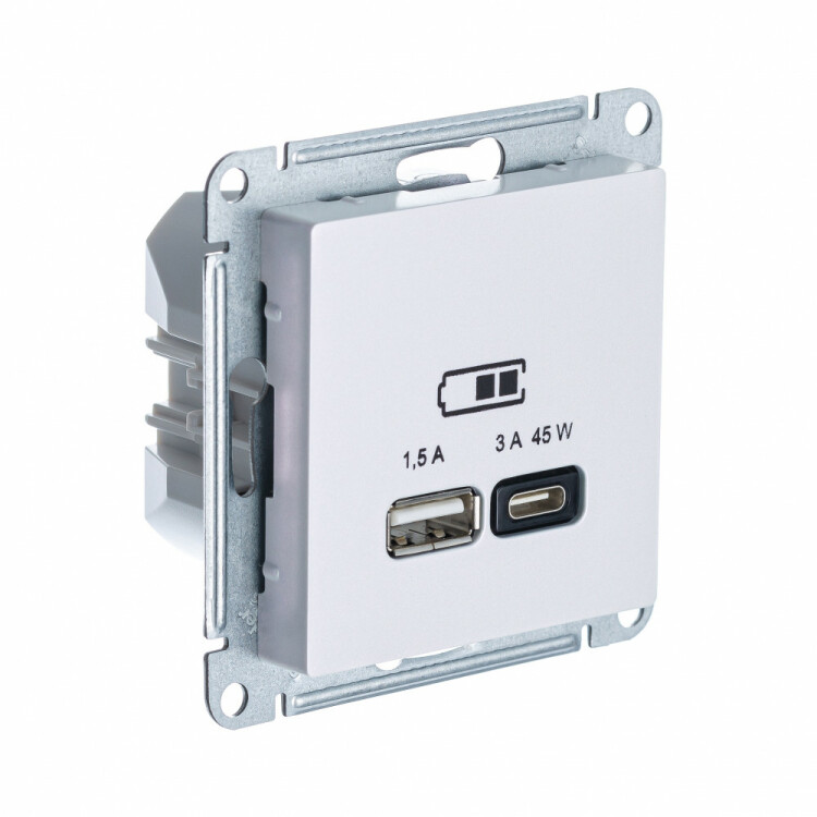 Картинка ATLASDESIGN USB РОЗЕТКА A + тип-C 45Вт высокоскор.заряд. QC,PD, механизм, ЖЕМЧУГ (ATN000429) в интернет-магазине Форум Электро в Москве