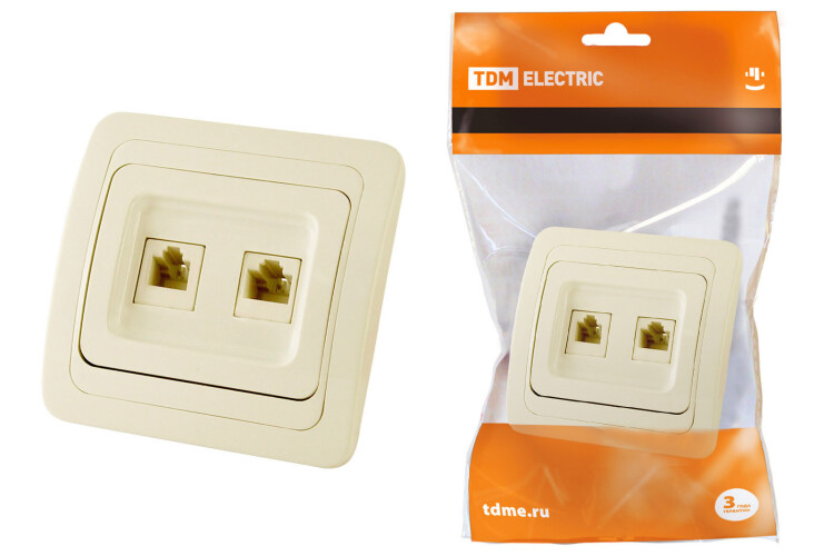 Картинка TDM Розетка компьютерная RJ-45 + TФ (RJ-11) сл. кость "Валдай" (SQ1804-0115) в интернет-магазине Форум Электро в Москве