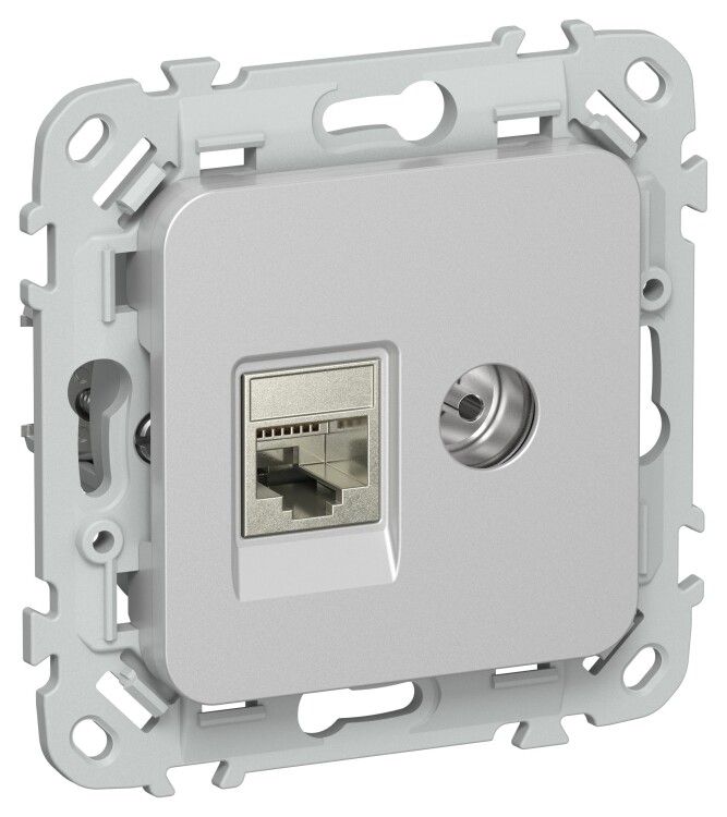 IEK FLITE Алюминий Розетка 2-местная RJ45/TV категория 5Е STP (FI-AK21-1-K47) превью в интернет-магазине электрики Форум Электро в Москве