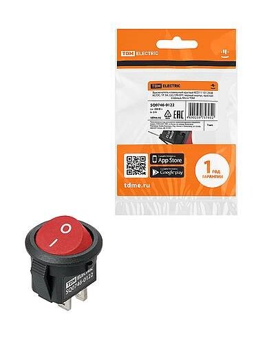Картинка TDM KCD11-101 250В AC/DC, 1P, 3А, (2с), ON-OFF, черный корпус, красная клавиша, Micro (SQ0746-0122) в интернет-магазине Форум Электро в Москве