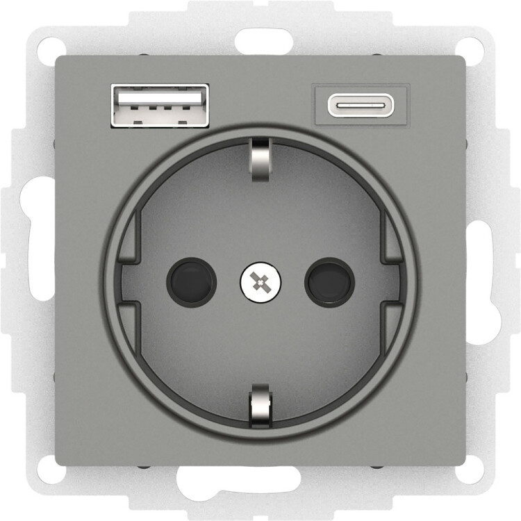 Фотография Systeme Electric AtlasDesign Сталь Розетка 16А с USB A+C (5В/2,4А/3 А, 2х5В/1,5А), мех (ATN000932) в интернет-магазине Форум Электро в Москве Картинка Systeme Electric AtlasDesign Сталь Розетка 16А с USB A+C (5В/2,4А/3 А, 2х5В/1,5А), мех (ATN000932) в интернет-магазине Форум Электро в Москве