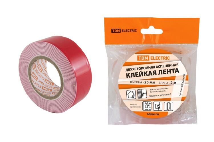 TDM Двухсторонняя вспененная клейкая лента ширина 25 мм длина 2 м (SQ0526-0703) превью в интернет-магазине электрики Форум Электро в Москве