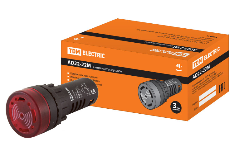 TDM Сигнализатор звуковой AD22-22M/r31 d22 мм (LED) индикация 230 В AC красный (SQ0746-0004) превью в интернет-магазине электрики Форум Электро в Москве