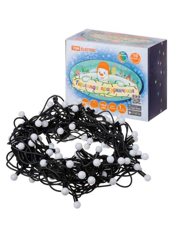 TDM Гирлянда светодиодная "Шарики" 100LED, 10м, многоцвет., каучук чер., посл.подключ., 250 В, IP65, (SQ0361-0065) превью в интернет-магазине электрики Форум Электро в Москве