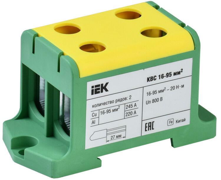 IEK Клемма вводная силовая КВС 16-95 кв.мм. 2-рядная PE IEK Клемма вводная силовая КВС 16-95 кв.мм. 2-рядная PE