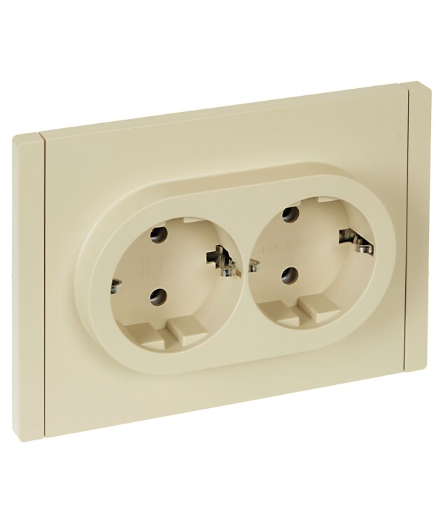 Картинка IEK FORTE&PIANO Ваниль Розетка 2-я с/з безвинтовое крепление 16А FP424 (FP-R21-16-1-K10) в интернет-магазине Форум Электро в Москве