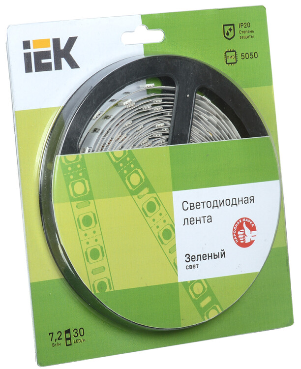 Лента LED 5м  блистер  LSR-5050G30-7,2-IP20-12V зеленый цвет IEK (LSR2-5-030-20-1-05) превью в интернет-магазине электрики Форум Электро в Москве