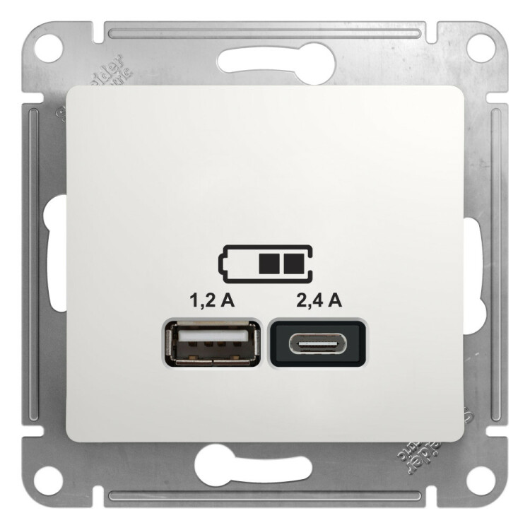 Картинка Systeme Electric Glossa Бел Розетка USB A+С, 5В/2,4А, 2х5В/1,2А (GSL000139) в интернет-магазине Форум Электро в Москве