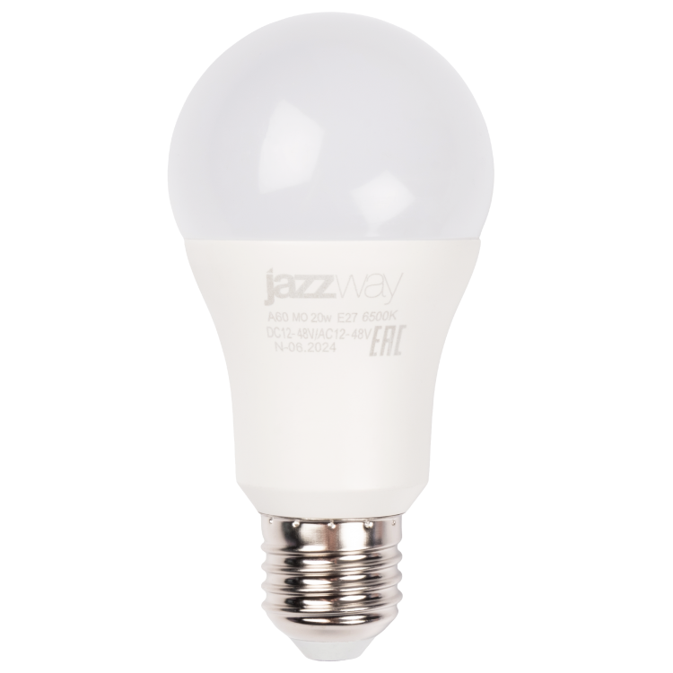 Jazzway Спец. PLED-A60 МО 20w 6500K E27 DC12-48V/AC12-48V (.5050655) превью в интернет-магазине электрики Форум Электро в Москве