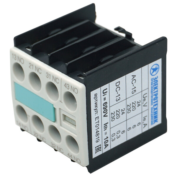 Электротехник 3RH1911-1FA22, 2НО+2НЗ, для контакторов типоразмера S00, фронтальный, винтовые клеммы, IP20, блок-контакт (ЭТ) (ET014819) превью в интернет-магазине электрики Форум Электро в Москве