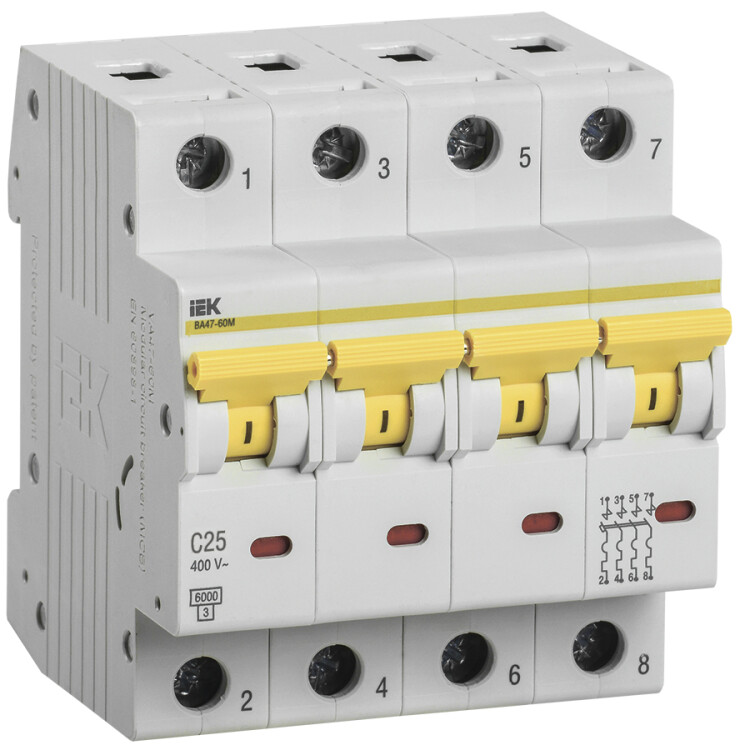 Выкл. авт. ВА47-60M 4Р 25А 6кА С IEK (MVA31-4-025-C) превью в интернет-магазине электрики Форум Электро в Москве