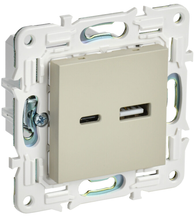 Картинка IEK SKANDY Бежевый Розетка USB A+C 18Вт SK-R13B (SK-U22-018-K10) в интернет-магазине Форум Электро в Москве
