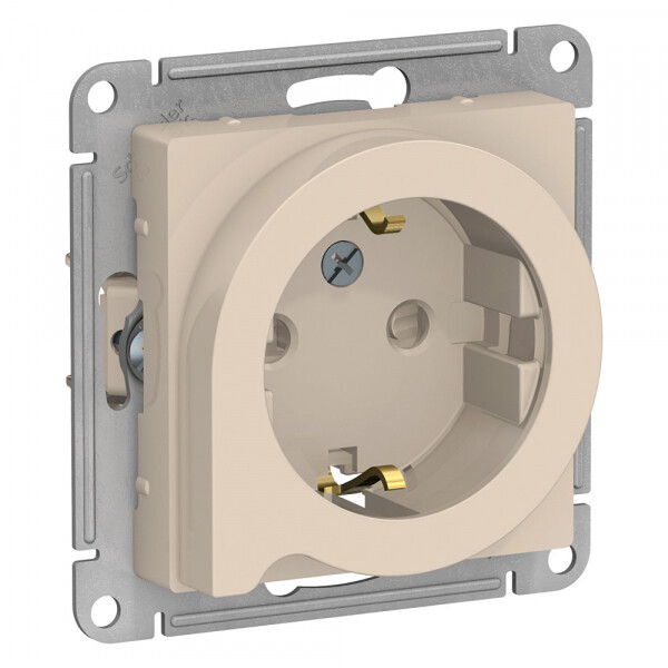 Картинка Systeme Electric AtlasDesign Беж Розетка с/з со шторками с выталк., 16А, механизм (ATN000247) в интернет-магазине Форум Электро в Москве
