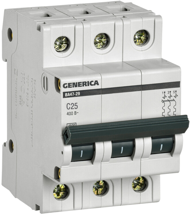 IEK GENERICA Авт. выкл. ВА47-29 3Р 25А 4,5кА х-ка С (MVA25-3-025-C) превью в интернет-магазине электрики Форум Электро в Москве