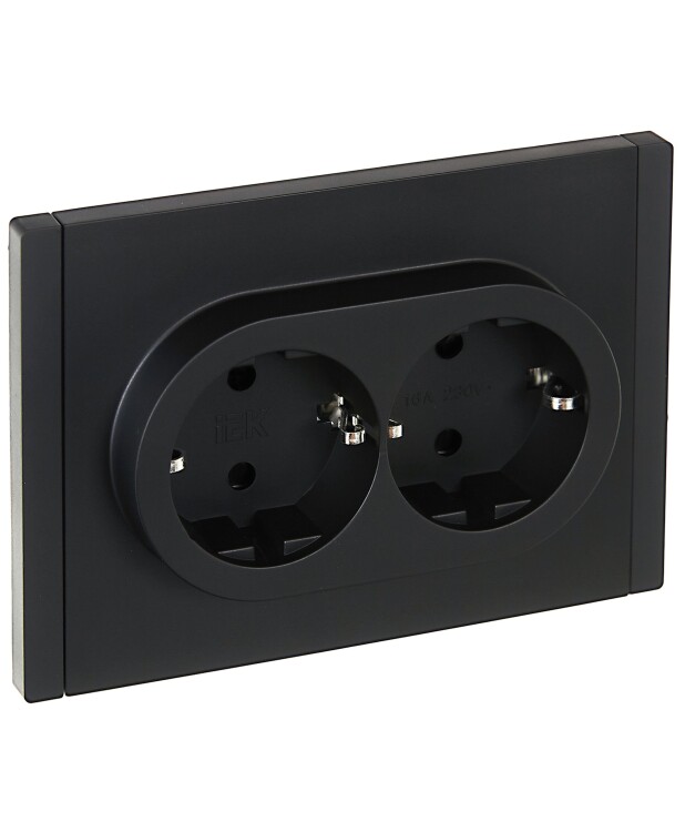 Картинка IEK FORTE&PIANO Черный Розетка 2-я с/з со шт безвинтовое крепление 16А FP123 (FP-R24-16-1-K02) в интернет-магазине Форум Электро в Москве