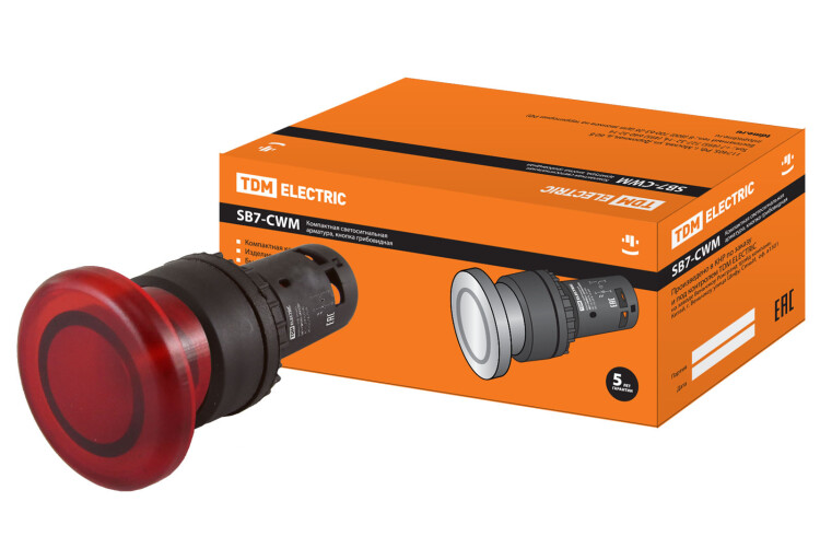 TDM Кнопка грибовидная SB7-CWM42-24V(LED) d35мм 1р красная (SQ0746-0052) превью в интернет-магазине электрики Форум Электро в Москве