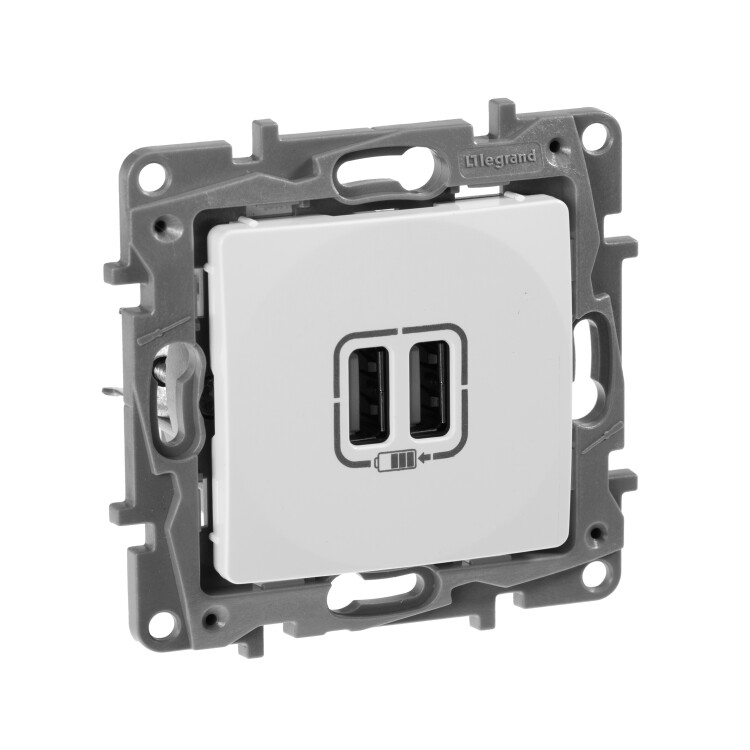 Картинка Legrand Etika Белый Розетка USB 2-ая 240В/5В 2400мА (672294) в интернет-магазине Форум Электро в Москве