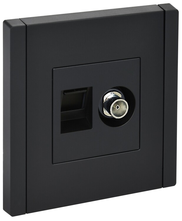 IEK FORTE&PIANO Черный Розетка двойная TV+RJ45 кат.6 FP137 (FP-AK20-2-K02) превью в интернет-магазине электрики Форум Электро в Москве