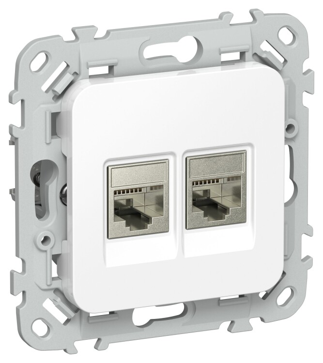 Картинка IEK FLITE Белый Розетка 2-местная компьютерная RJ45 категория 6 STP (FI-K21-2-K01) в интернет-магазине Форум Электро в Москве