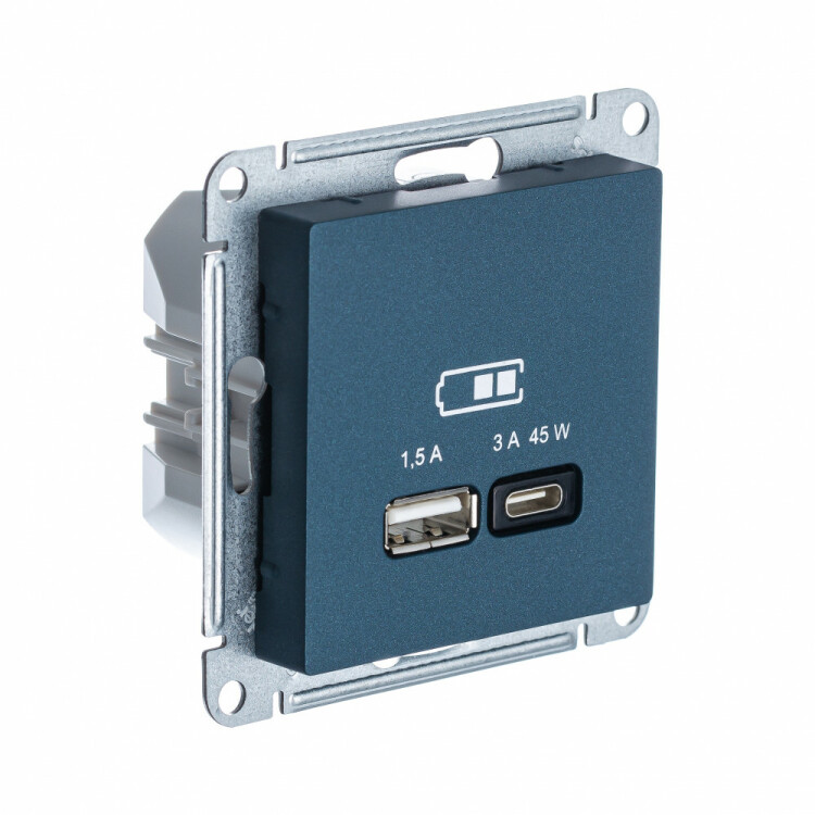 Картинка Systeme Electric AtlasDesign Изумруд USB Розетка A + тип-C 45W высокоскор.заряд. QC,PD, мех. (ATN000829) в интернет-магазине Форум Электро в Москве