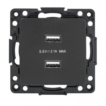 Картинка EKF PROxima Стокгольм Черный Розетка USB 2-ая, 2,1А (EZR16-028-10-2USB) в интернет-магазине Форум Электро в Москве