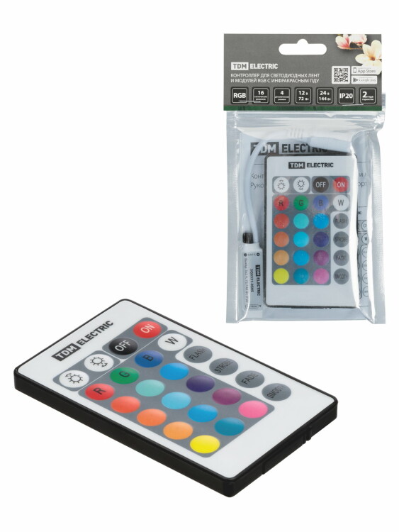 TDM Контроллер для светодиодных лент и модулей RGB-IR-12В-6А-72Вт-IP20, 3 канала, пульт 24 кнопки (SQ0331-0505) превью в интернет-магазине электрики Форум Электро в Москве