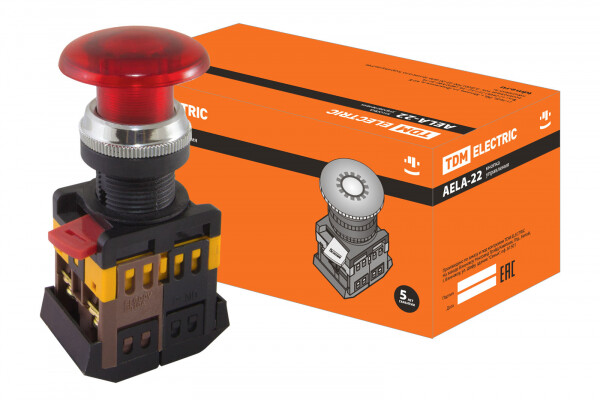 Кнопка AELA-22 "Грибок" красный d22мм неон/230В 1з+1р TDM (SQ0704-0013) превью в интернет-магазине электрики Форум Электро в Москве