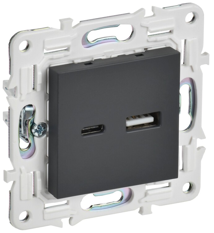 Картинка IEK SKANDY Графит Розетка USB A+C 18Вт SK-R13G (SK-U22-018-K53) в интернет-магазине Форум Электро в Москве
