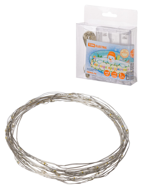 TDM Гирлянда светодиодная "Роса50" 50LED, 5м, 3000К, 3хАА, (SQ0361-0052) превью в интернет-магазине электрики Форум Электро в Москве