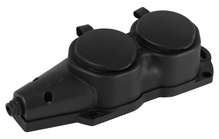 Картинка ЭРА Колодка KX-2e-B-IP44 каучуковая с заземлением 2 розетки 16A IP44 черная (Б0068451) в интернет-магазине Форум Электро в Москве