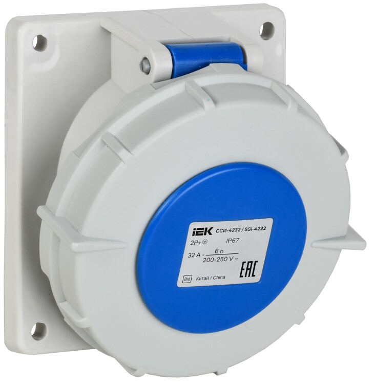 IEK Розетка встр. угл. ССИ-4232 32А-6ч 220В 2P+PE IP67 (PSR41-032-3-0-67) превью в интернет-магазине электрики Форум Электро в Москве