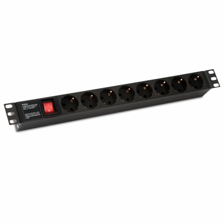 Фотография Hyperline SHE19-8SH-S-IEC Блок розеток для 19" шкафов, горизонтальный, с выключателем с подсветкой, 8 розеток Schuko (10А), 250В, без кабеля питания, входная розетка IEC 60320 C14, 482.6х44.4х44.4мм (ШхВхГ) (SHE19-8SH-S-IEC) в интернет-магазине Форум Электро в Москве Картинка Hyperline SHE19-8SH-S-IEC Блок розеток для 19" шкафов, горизонтальный, с выключателем с подсветкой, 8 розеток Schuko (10А), 250В, без кабеля питания, входная розетка IEC 60320 C14, 482.6х44.4х44.4мм (ШхВхГ) (SHE19-8SH-S-IEC) в интернет-магазине Форум Электро в Москве