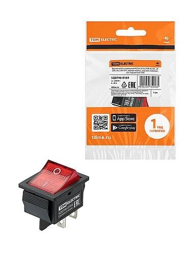 Картинка TDM KCD4-201N 250В AC/DC, 2P, 20А, (4с), ON-OFF, черный корпус, красная клавиша с LED подсветкой (SQ0746-0164) в интернет-магазине Форум Электро в Москве
