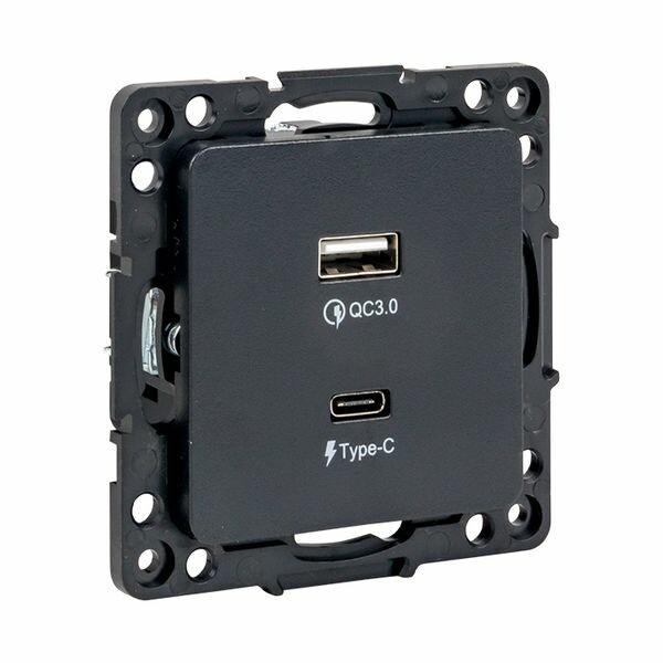 Картинка EKF PROxima Стокгольм Черный Розетка с 2USB type A+C (EZR-2USB-type-C) в интернет-магазине Форум Электро в Москве