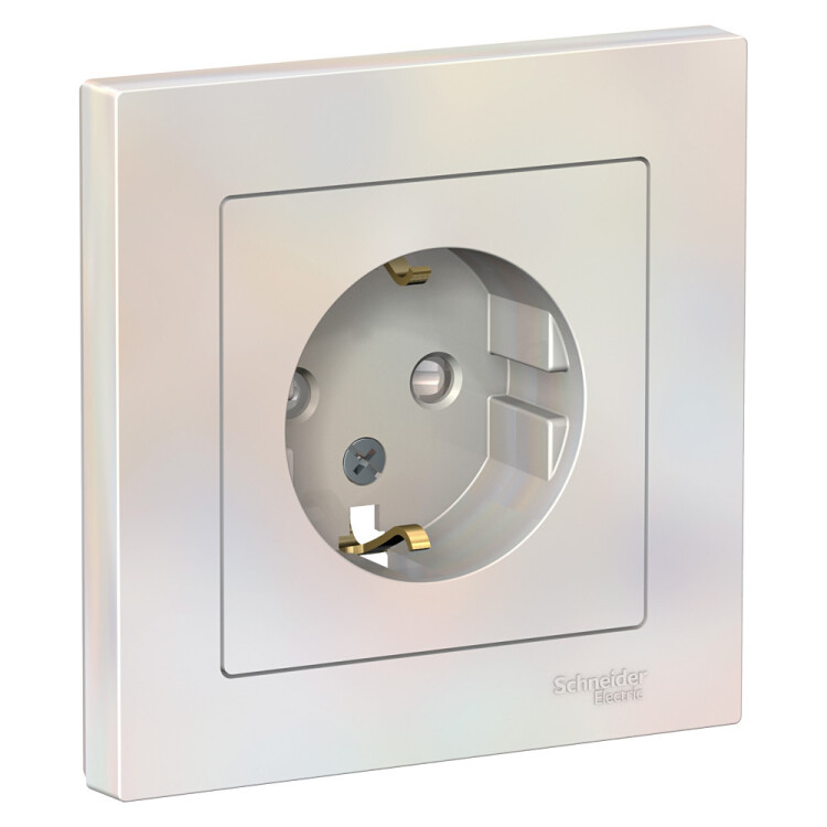 Картинка Systeme Electric AtlasDesign Жемчуг Розетка с/з со шторками, 16А, в сборе (ATN000444) в интернет-магазине Форум Электро в Москве