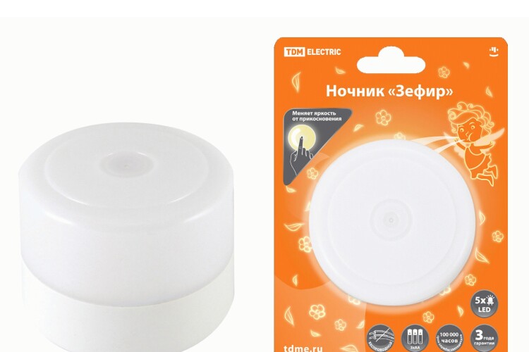 TDM Ночник "Зефир" с диммером, 5LED, 1 Вт, 3хАА, подвес, (SQ0357-0122) превью в интернет-магазине электрики Форум Электро в Москве