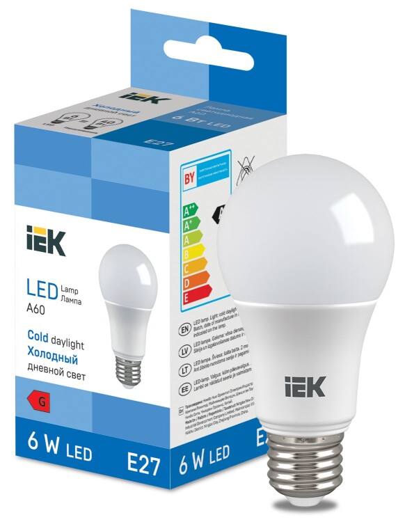 LED Bulb A60 510lm 6500K E27 IEK (LL-I-A60-6-230-65-E27) превью в интернет-магазине электрики Форум Электро в Москве