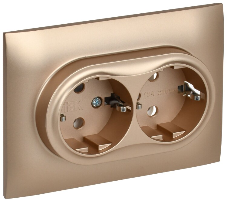 Картинка IEK SKANDY Песочный Розетка 2-ая с/з без защитных шторок 16А в сборе SK-R08Sa (SK-R21-16-K98-F) в интернет-магазине Форум Электро в Москве