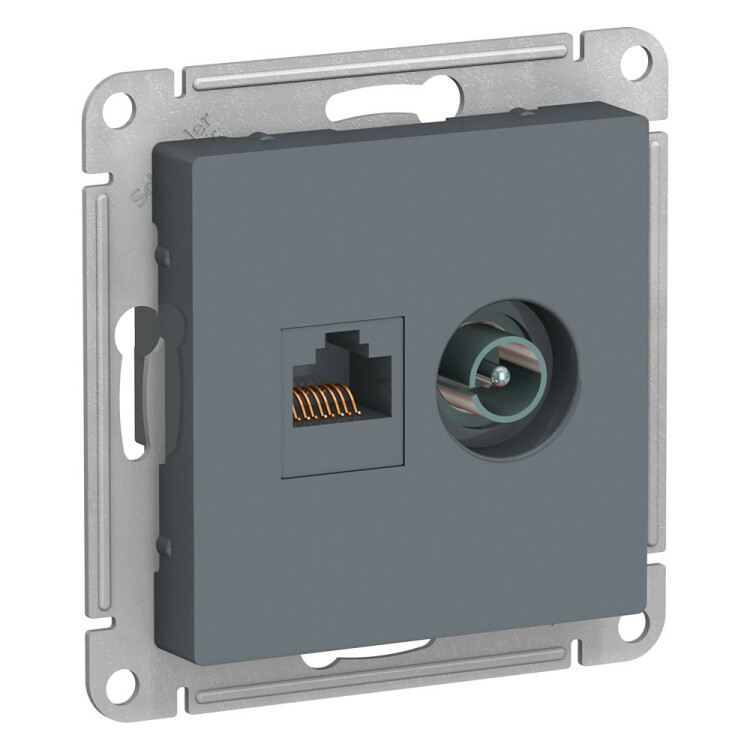 ATLASDESIGN РОЗЕТКА двойная ТВ + компьютерная RJ45, кат. 5Е, ГРИФЕЛЬ (ATN000789) превью в интернет-магазине электрики Форум Электро в Москве