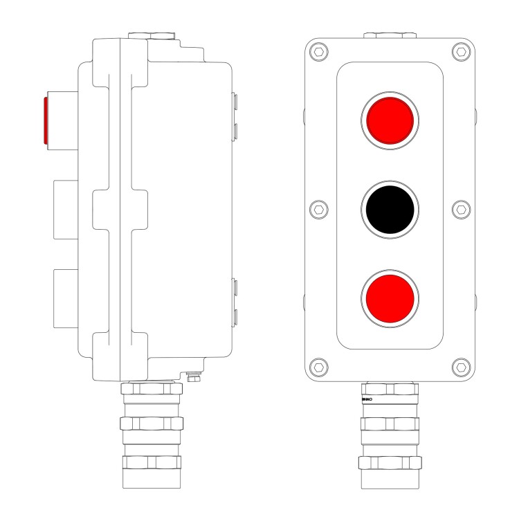 DKC Взрывонепроницаемый пост управления из алюминия LCSD-03-B-MC-L1R(220)x1-P1B(11)x1-P1R(11)x1-PCMB-KA3MHK / 1Ex d IIB T5 Gb / Ex tb IIIC T95°С Db IP66 (LCSD21000110) превью в интернет-магазине электрики Форум Электро в Москве
