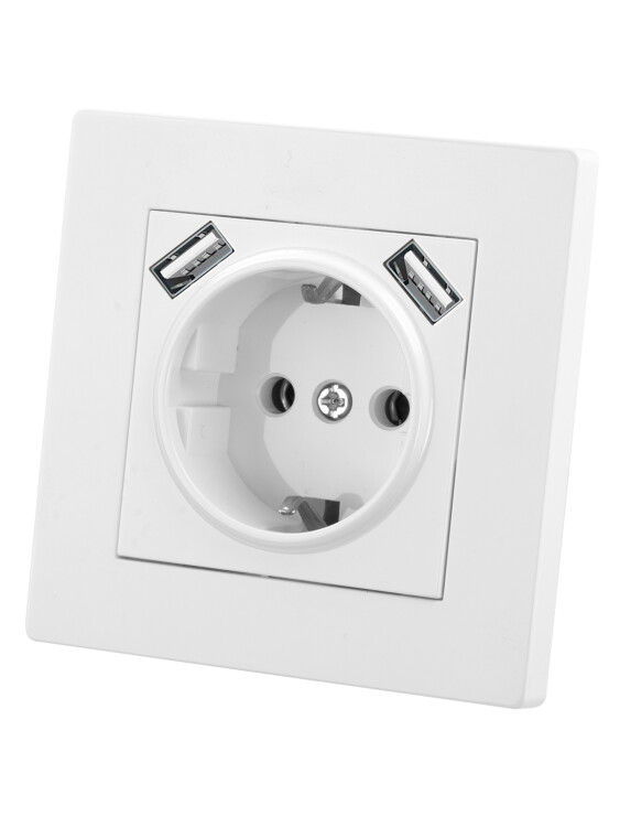 Картинка TDM Розетка 2П+З 16А 250В + 2 USB порта 2,1А 5В белая "Сенеж" (SQ1816-0053) в интернет-магазине Форум Электро в Москве