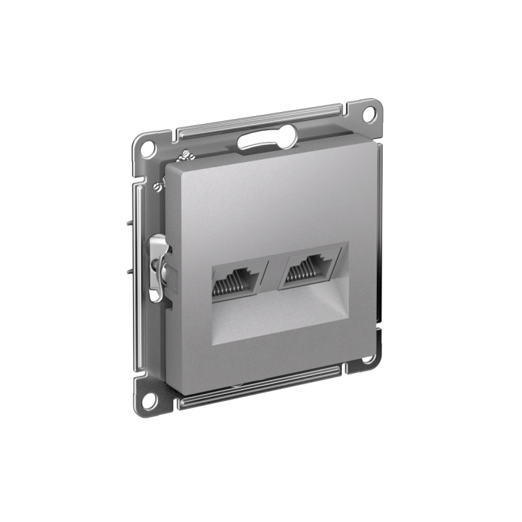 Картинка Systeme Electric AtlasDesign Алюминий Розетка двойная компьютерная RJ45+RJ45, кат.5E, механизм (ATN000385) в интернет-магазине Форум Электро в Москве