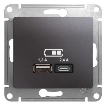 Картинка Systeme Electric Glossa Графит Розетка USB A+С, 5В/2,4А, 2х5В/1,2А (GSL001339) в интернет-магазине Форум Электро в Москве