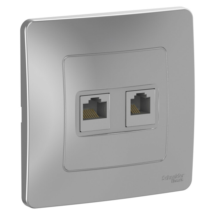 Картинка Systeme Electric Blanca внутр Алюминий Розетка 2-ая КОМП/ТЛФ, RJ45+RJ11 (BLNIS045113) в интернет-магазине Форум Электро в Москве