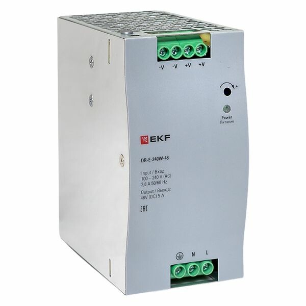 EKF Блок питания на дин рейку 240 Вт,Uвх ~ 220 В AC, Uвых - 48 В DC постоянного тока (DR-E-240W-48) превью в интернет-магазине электрики Форум Электро в Москве EKF Блок питания на дин рейку 240 Вт,Uвх ~ 220 В AC, Uвых - 48 В DC постоянного тока (DR-E-240W-48) превью в интернет-магазине электрики Форум Электро в Москве