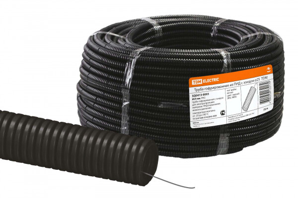 Труба гофрированная ПНД d 25 с зондом (75 м) легкая черная TDM (SQ0413-0003) превью в интернет-магазине электрики Форум Электро в Москве Труба гофрированная ПНД d 25 с зондом (75 м) легкая черная TDM (SQ0413-0003) превью в интернет-магазине электрики Форум Электро в Москве